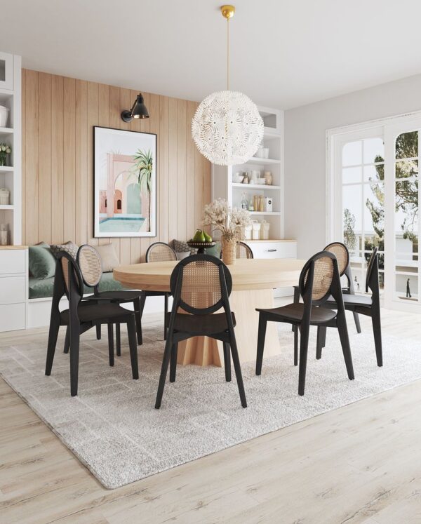 Manhattan Comfort Versailles Round Dining Chair in Black and Natural Cane - Set of 4