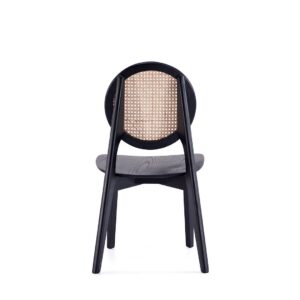 Manhattan Comfort Versailles Round Dining Chair in Black and Natural Cane - Set of 4