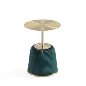 Manhattan Comfort Modern Anderson End Table 1.0 Upholstered in Green Leatherette with Gold Tabletop - Set of 2