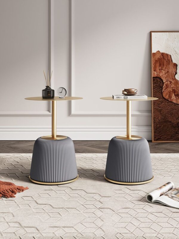 Manhattan Comfort Modern Anderson End Table 1.0 Upholstered in Grey Leatherette with Gold Tabletop - Set of 2