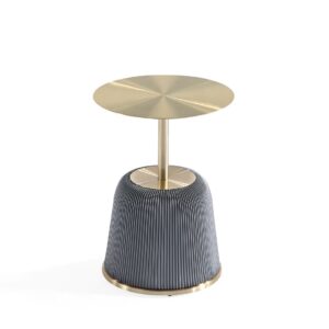 Manhattan Comfort Modern Anderson End Table 1.0 Upholstered in Grey Leatherette with Gold Tabletop - Set of 2