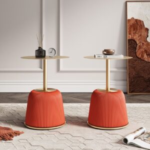 Manhattan Comfort Modern Anderson End Table 1.0 Upholstered in Orange Leatherette with Gold Tabletop - Set of 2