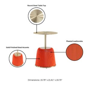 Manhattan Comfort Modern Anderson End Table 1.0 Upholstered in Orange Leatherette with Gold Tabletop - Set of 2