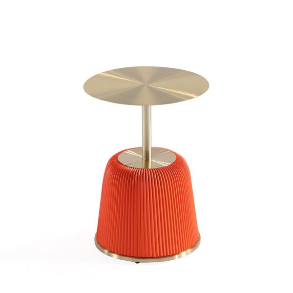 Manhattan Comfort Modern Anderson End Table 1.0 Upholstered in Orange Leatherette with Gold Tabletop - Set of 2