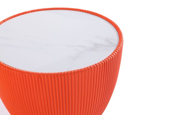 Manhattan Comfort Modern Anderson End Table 2.0 Upholstered in Orange Leatherette with Ceramic Faux Marble Tabletop - Set of 2