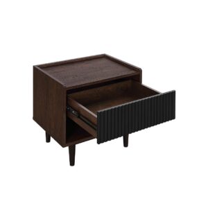 Manhattan Comfort Duane Modern Ribbed End Table and Coffee Table in Dark Brown and Black