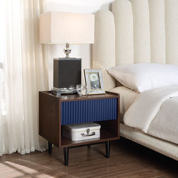 Manhattan Comfort Duane Modern Ribbed End Table and Coffee Table in Dark Brown and Navy Blue