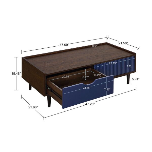 Manhattan Comfort Duane Modern Ribbed End Table and Coffee Table in Dark Brown and Navy Blue