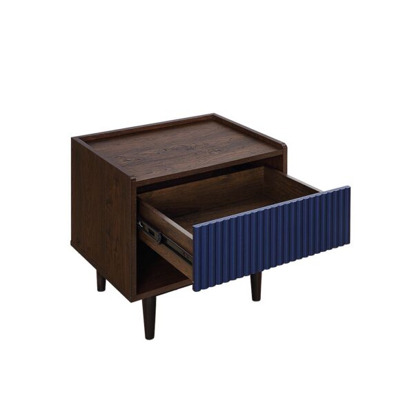 Manhattan Comfort Duane Modern Ribbed End Table and Coffee Table in Dark Brown and Navy Blue