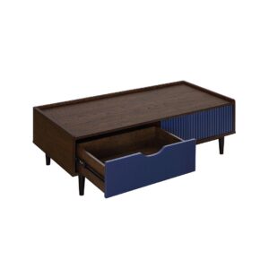 Manhattan Comfort Duane Modern Ribbed End Table and Coffee Table in Dark Brown and Navy Blue