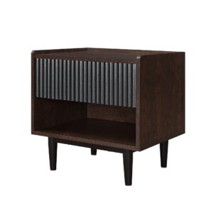 Manhattan Comfort Duane Modern Ribbed Nightstand with Full Extension Drawer in Dark Brown and Black- Set of 2