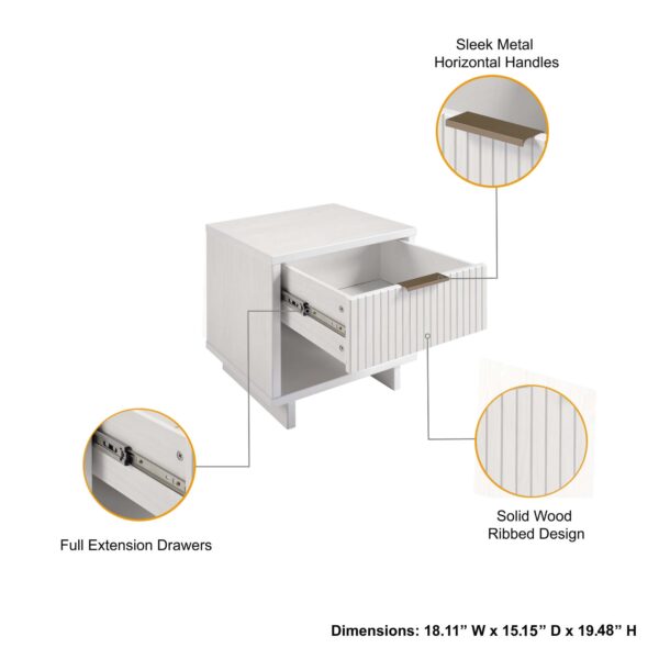 Manhattan Comfort Granville Modern Solid Wood Nightstand with 1 Drawer in White - Set of 2 in White