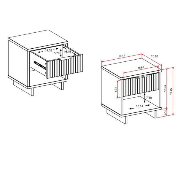 Manhattan Comfort Granville Modern Solid Wood Nightstand with 1 Drawer in Sage Green - Set of 2