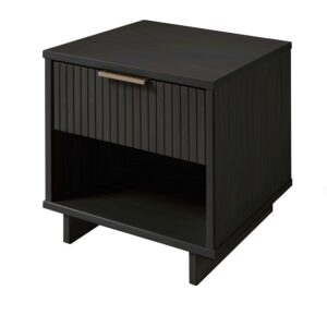 Manhattan Comfort Granville Modern Solid Wood Nightstand with 1 Drawer in Dark Grey - Set of 2