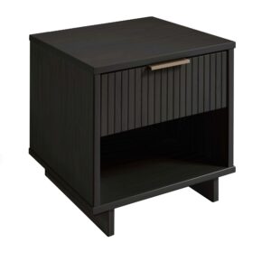 Manhattan Comfort Granville Modern Solid Wood Nightstand with 1 Drawer in Dark Grey - Set of 2