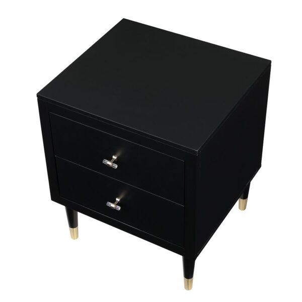 Manhattan Comfort Stanton Modern Nightstand with 2 Full Extension Drawers and Solid Wood Legs in Black - Set of 2