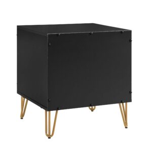 Manhattan Comfort DUMBO 1.0 Modern Nightstand with 1 Drawer and Metal Feet in Black- Set of 2