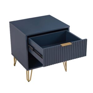 Manhattan Comfort DUMBO 1.0 Modern Nightstand with 1 Drawer and Metal Feet in Midnight Blue- Set of 2