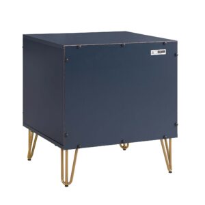 Manhattan Comfort DUMBO 1.0 Modern Nightstand with 1 Drawer and Metal Feet in Midnight Blue- Set of 2