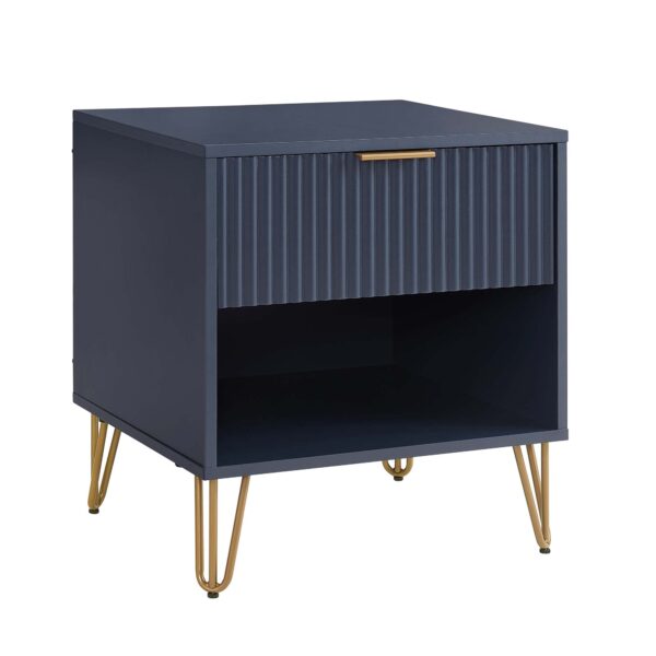 Manhattan Comfort DUMBO 1.0 Modern Nightstand with 1 Drawer and Metal Feet in Midnight Blue- Set of 2