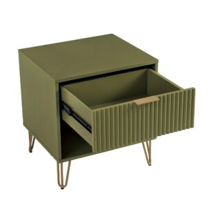 Manhattan Comfort DUMBO 1.0 Modern Nightstand with 1 Drawer and Metal Feet in Olive Green- Set of 2