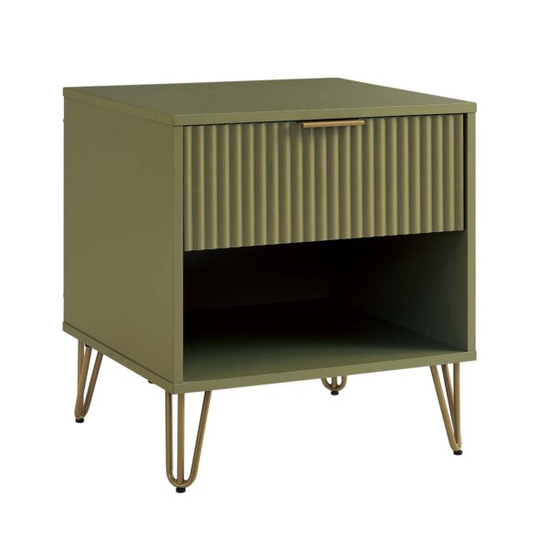 Manhattan Comfort DUMBO 1.0 Modern Nightstand with 1 Drawer and Metal Feet in Olive Green- Set of 2