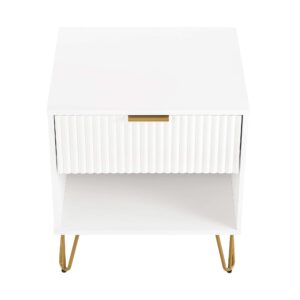 Manhattan Comfort DUMBO 1.0 Modern Nightstand with 1 Drawer and Metal Feet in White- Set of 2