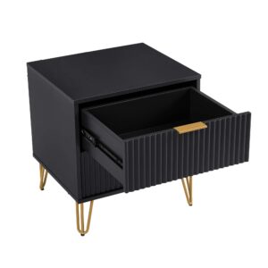 Manhattan Comfort DUMBO 2.0 Modern Nightstand with 2 Drawer and Metal Feet in Black- Set of 2