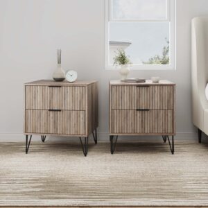 Manhattan Comfort DUMBO 2.0 Modern Nightstand with 2 Drawer and Metal Feet in Rustic Grey- Set of 2