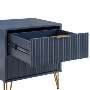 Manhattan Comfort DUMBO 2.0 Modern Nightstand with 2 Drawer and Metal Feet in Midnight Blue- Set of 2