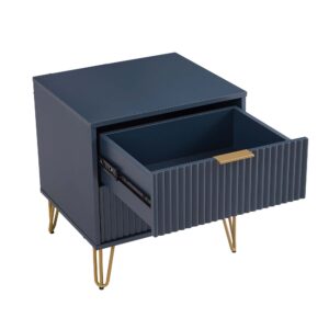 Manhattan Comfort DUMBO 2.0 Modern Nightstand with 2 Drawer and Metal Feet in Midnight Blue- Set of 2