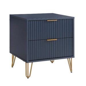 Manhattan Comfort DUMBO 2.0 Modern Nightstand with 2 Drawer and Metal Feet in Midnight Blue- Set of 2