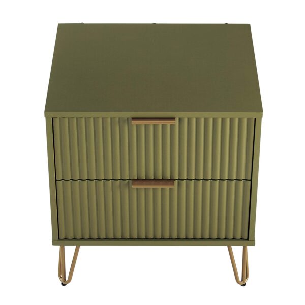 Manhattan Comfort DUMBO 2.0 Modern Nightstand with 2 Drawer and Metal Feet in Olive Green- Set of 2