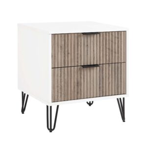 Manhattan Comfort DUMBO 2.0 Modern Nightstand with 2 Drawer and Metal Feet in White and Rustic Grey- Set of 2