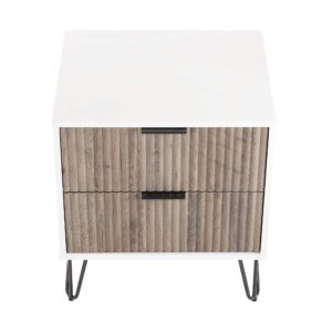 Manhattan Comfort DUMBO 2.0 Modern Nightstand with 2 Drawer and Metal Feet in White and Rustic Grey- Set of 2