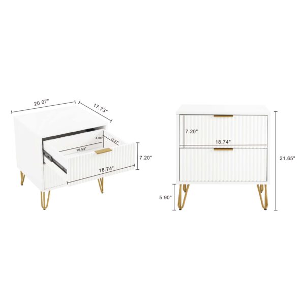 Manhattan Comfort DUMBO 2.0 Modern Nightstand with 2 Drawer and Metal Feet in White- Set of 2