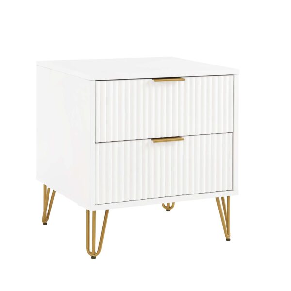 Manhattan Comfort DUMBO 2.0 Modern Nightstand with 2 Drawer and Metal Feet in White- Set of 2