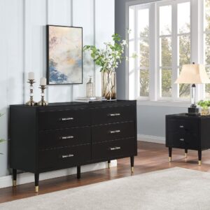 Manhattan Comfort Stanton 2-Piece Modern Dresser and Nightstand Set with Full Extension Drawers and Solid Wood Legs in Black