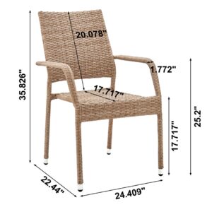 Manhattan Comfort 2-Piece Genoa Patio Dining Armchair in Nature Tan Weave