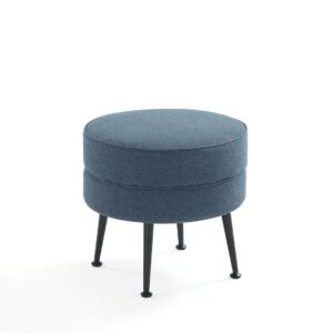 Manhattan Comfort Bailey Mid-Century Modern Woven Polyester Blend Upholstered Ottoman in Blue with Black Feet - Set of 2