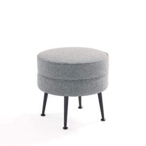 Manhattan Comfort Bailey Mid-Century Modern Woven Polyester Blend Upholstered Ottoman in Grey with Black Feet - Set of 2