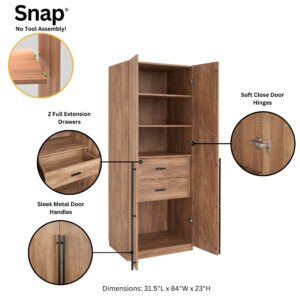 Manhattan Comfort Lee Modern Freestanding Wardrobe Closet 1.0 with 4 Shelves and 2 Drawers in Golden Brown- Set of 2