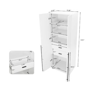 Manhattan Comfort Lee Modern Freestanding Wardrobe Closet 1.0 with 4 Shelves and 2 Drawers in White- Set of 2