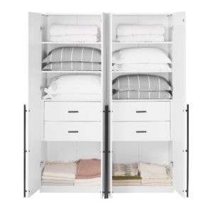 Manhattan Comfort Lee Modern Freestanding Wardrobe Closet 1.0 with 4 Shelves and 2 Drawers in White- Set of 2