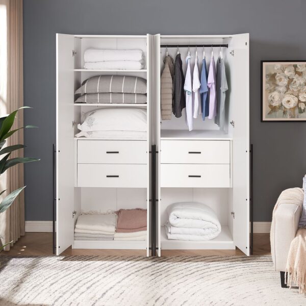 Manhattan Comfort Lee Modern Freestanding 2-Piece Module Wardrobe Closet with 1 Hanging Rod, 4 Drawers and 5 Shelves in White