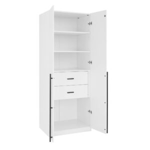 Manhattan Comfort Lee Modern Freestanding 2-Piece Module Wardrobe Closet with 1 Hanging Rod, 4 Drawers and 5 Shelves in White