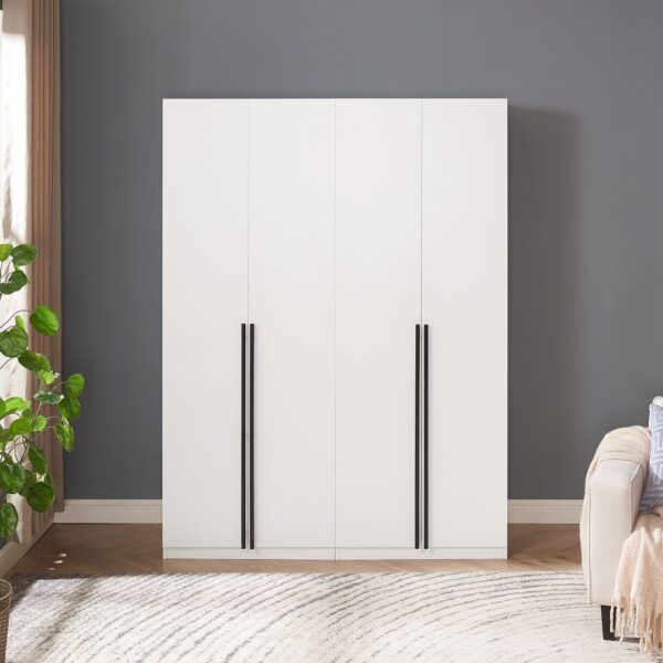 Manhattan Comfort Lee Modern Freestanding 2-Piece Module Wardrobe Closet with 1 Hanging Rod, 2 Drawers, 3 Shoe Compartments, and 5 Shelves in White