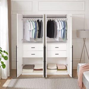 Manhattan Comfort Lee Modern Freestanding Wardrobe Closet 2.0 with 1 Hanging Rod, 1 Shelf, and 2 Drawers in White- Set of 2