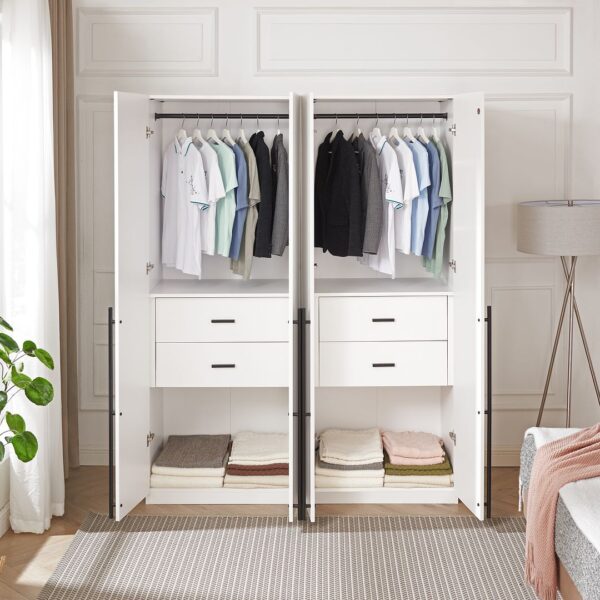 Manhattan Comfort Lee Modern Freestanding Wardrobe Closet 2.0 with 1 Hanging Rod, 1 Shelf, and 2 Drawers in White- Set of 2