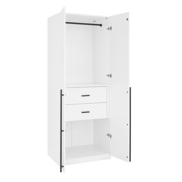 Manhattan Comfort Lee Modern Freestanding Wardrobe Closet 2.0 with 1 Hanging Rod, 1 Shelf, and 2 Drawers in White- Set of 2